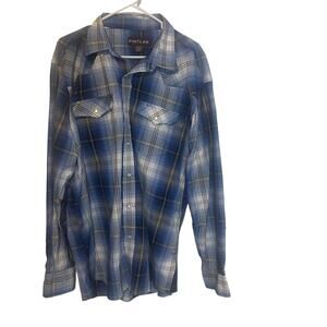 Pintlar Men's Big & Tall Size XXL Blue Pearl Snap Western Long‎ Sleeve Button Up